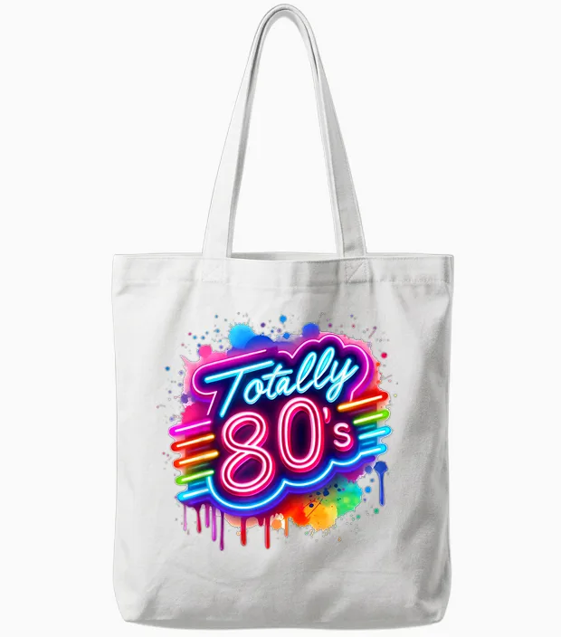 Retro 1980's Colorful Totally 80's Funny 80 Rave Theme Party Tote Bags in White