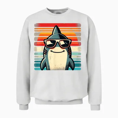 Cool Retro Shark in Sunglasses 70s 80s 90s Funny Shark T-Shirt, Black Unisex Sweatshirt - White