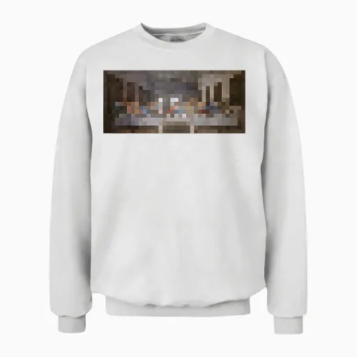 Pixel Art Version of the Last Supper Leonardo Da Vinci Unisex Sweatshirt in White