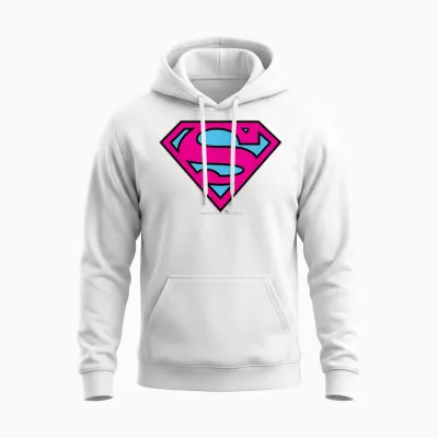 Superman Pink and Blue Logo Unisex Hoodie - White