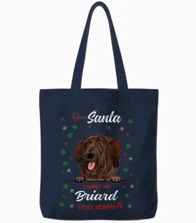 Briard Dog Christmas Dog Breed Tote Bags - Navy