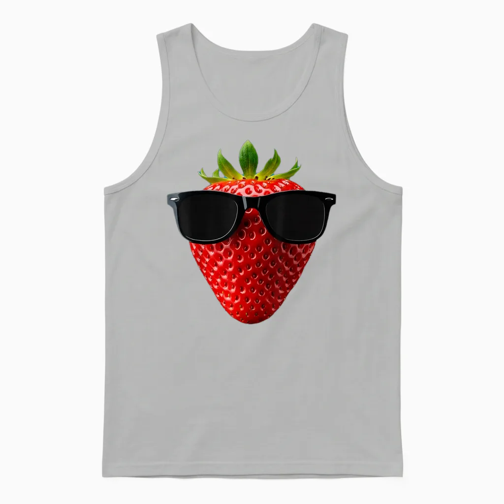 Coole Erdbeere Trägt Sonnenbrille Lustige Früchte Unisex Tank Top in Ash