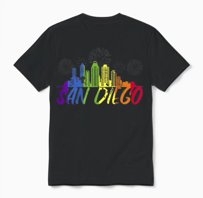 San Diego Pride Skyline, Pride Parade San Diego Unisex T-Shirt in Black