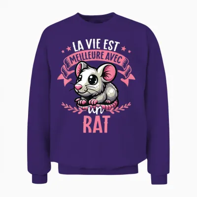 Life Is Better with a Rat - Sweet Rat T-Shirt, Black, S Unisex Sweatshirt - Purple