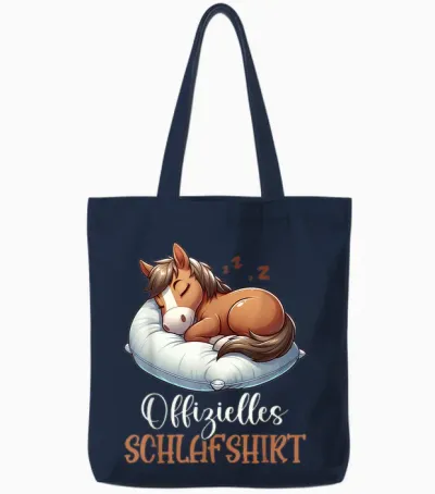 Official Sleep Shirt Funny Horse Pyjamas Short Sleeve T-Shirt, Black Tote Bags - Navy