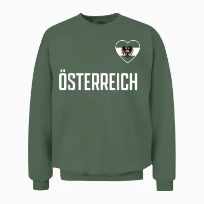 Austria Flag Eagle Fan T-Shirt, Red Unisex Sweatshirt - Military Green