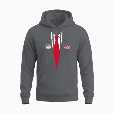 Donald Trump Suit and Tie Halloween Costume Long Sleeve Shirt, Black Unisex Hoodie - Charcoal