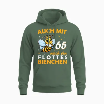Women's 65th Birthday T-Shirt with 65 Years Still a Bee Motif, Black Unisex Hoodie - Military Green