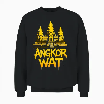 Angkor Wat Cambodge Temple Art Manche Longue Unisex Sweatshirt - Black