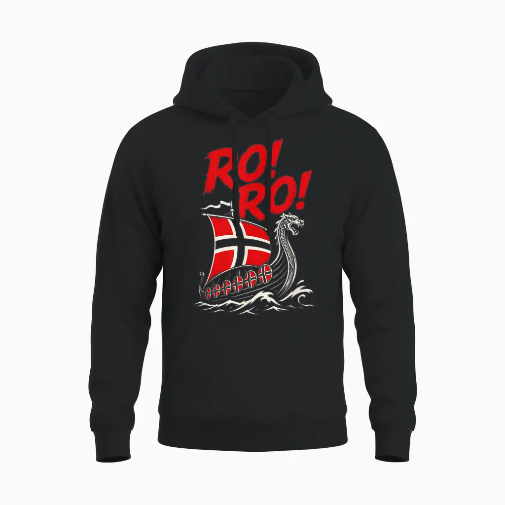 Ro Ro Norwegen Lustiges Wikingerschiff Heia Norge Norwegische Fans Unisex Hoodie in Black