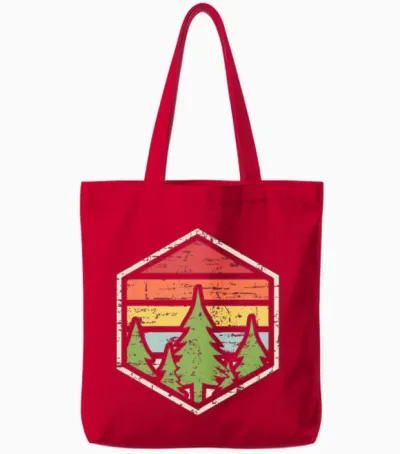 Retro Badge Forest Dark Tote Bags - Red
