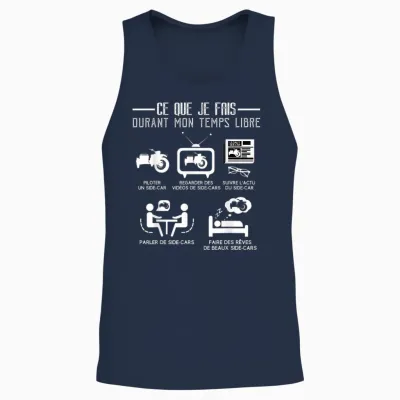 Side-Car Free Time Funny Quote Humour Passion T-Shirt, Black, S Unisex Tank Top - Navy
