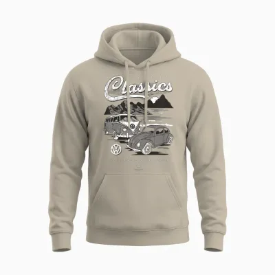 Kids Campervan Volkswagen Beetle & Type 2 T1 Classics Unisex Hoodie - Sand