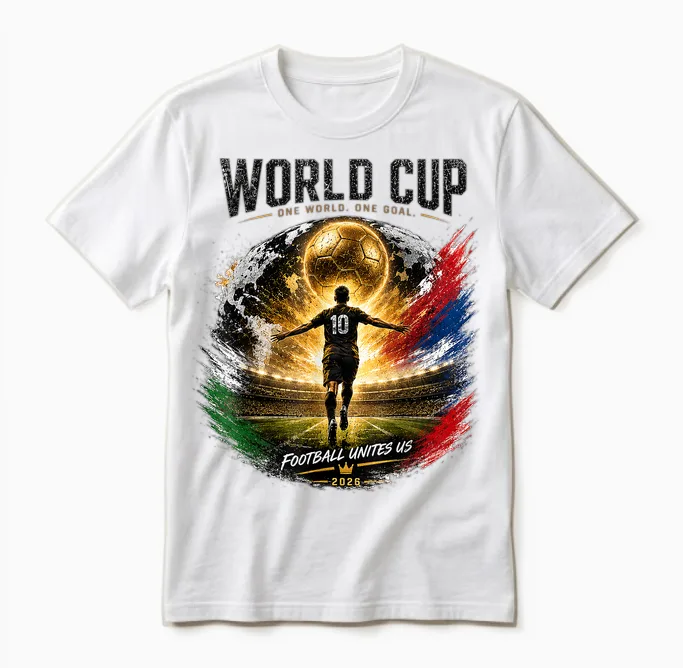 Soccer Football - Wm World Cup 2026, Black Unisex T-Shirt in White