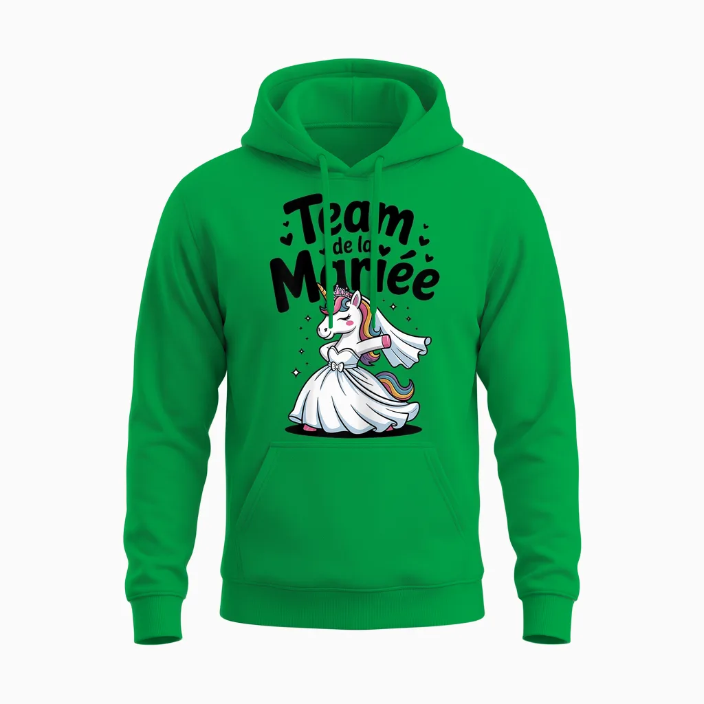 Team Future Bride Evjf Humour Wedding Bride Unicorn Unisex Hoodie in Irish Green