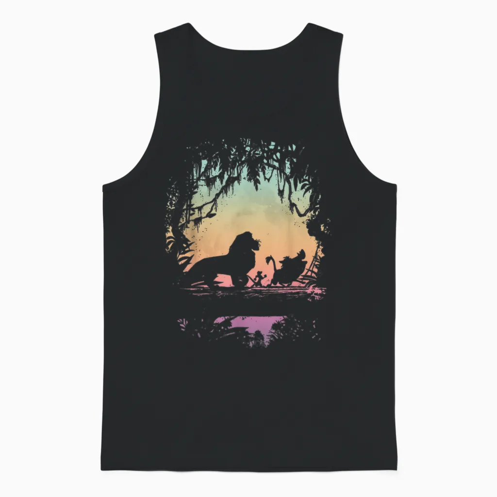 Disney the Lion King, Group Photo, Jungle Silhouette T-Shirt, Black, S Unisex Tank Top in Black