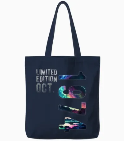 Limited Edition 1974 October Birthday Polar Lights Tote Bags - Navy