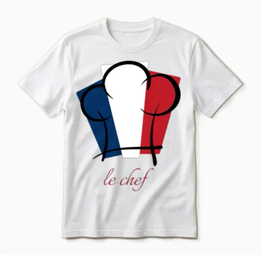 Le Chef. French Food Lover Cook Unisex T-Shirt in White