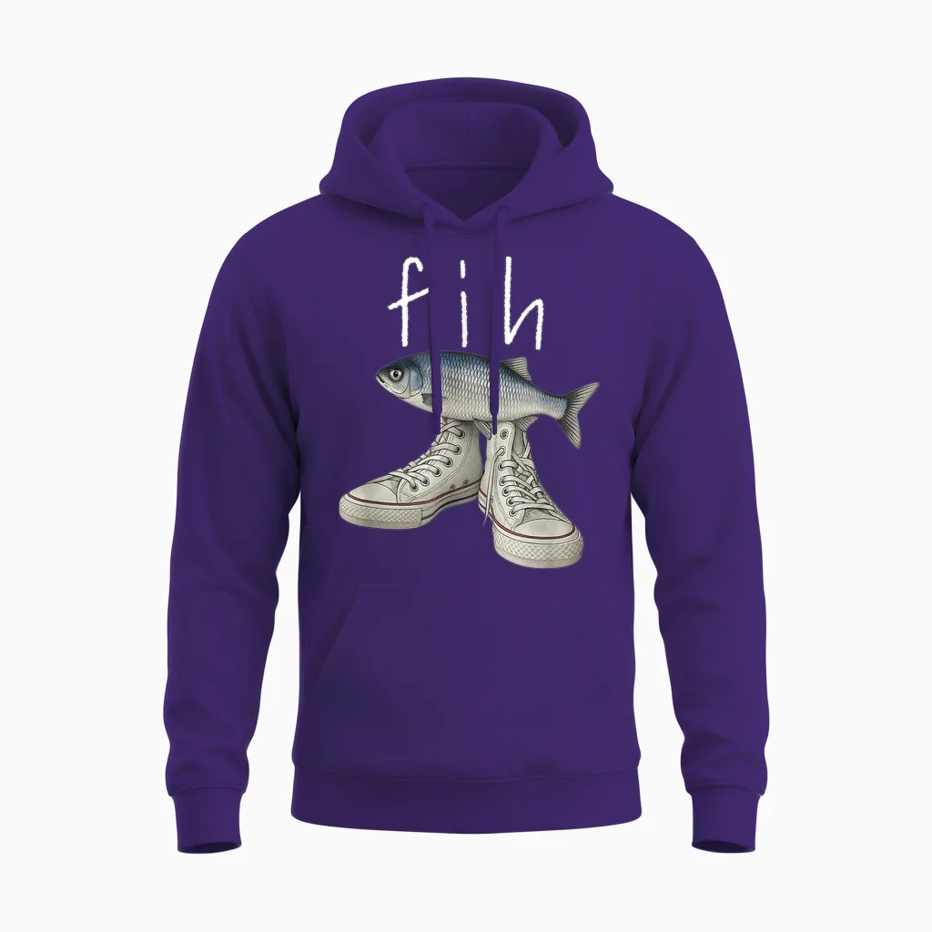 Fih Shoes Fish Funny Fit Wortspiel Meme Fih Calling Humor Unisex Hoodie in Purple