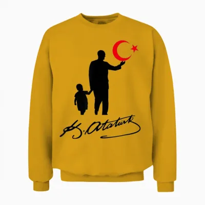 Mustafa Kemal Atatürk Türkische Flagge 23 Nisan Cocuk Bayrami Unisex Sweatshirt - Gold