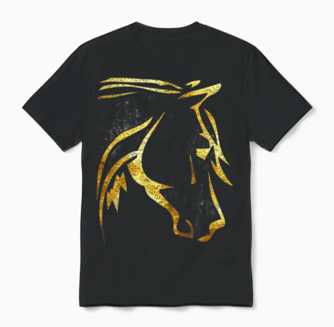 Horse Head Golden | Horseriding | Horse Riding Unisex T-Shirt in Black