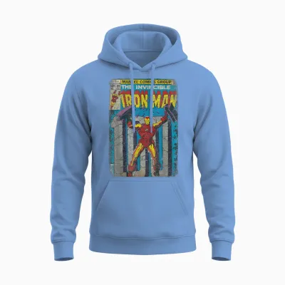 Iron Man Classic Retro Comic Vintage Cover Graphic Unisex Hoodie - Carolina Blue