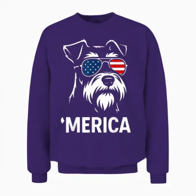 Patriotic Miniature Schnauzer Dog 'merica 4th of July Funny Unisex Sweatshirt - Purple