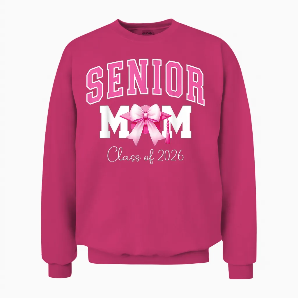 Senior Mom Class of 2026 Pink Coquette Bow Senior Mama 2026 Unisex Sweatshirt in Heliconia