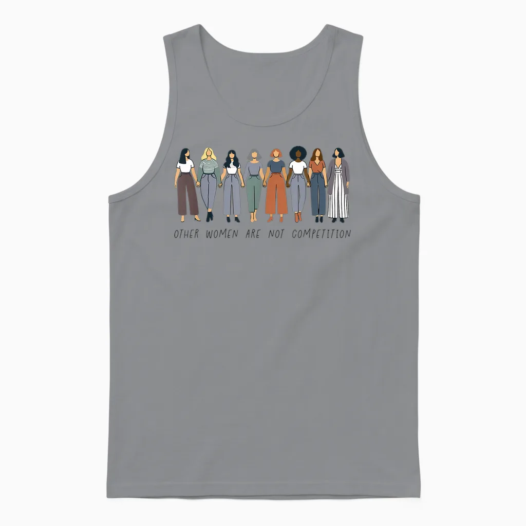 Feminism Saying Feminist Other Women Are Not Competition T-Shirt, Gray, S Unisex Tank Top in Sport Grey