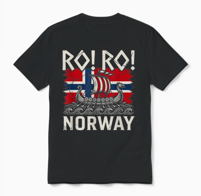 Ro Ro Norwegian Viking Ship Norway Flag Culture Row Country Unisex T-Shirt in Black