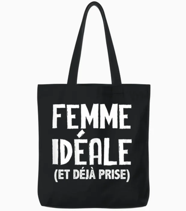 A Woman Ideal Valentine's Day Couple Love Man Gift T-Shirt, Black Tote Bags in Black