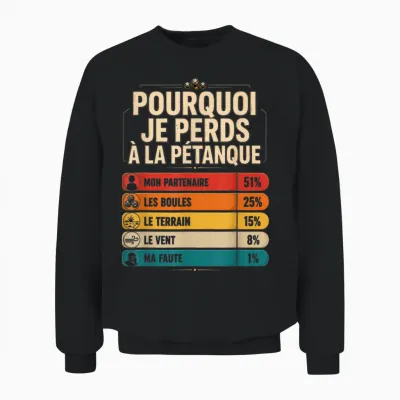Boules Jeu Cadeau Drôle Pourquoi Je Perds à La Pétanque Unisex Sweatshirt - Black