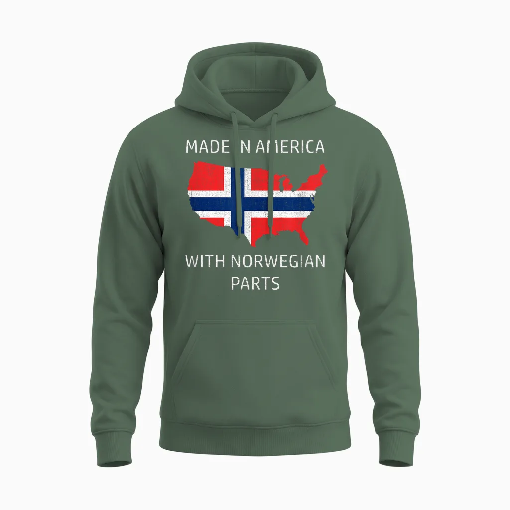Made in America with Norwegian Parts - Norway and Usa Pride Unisex Hoodie in Military Green
