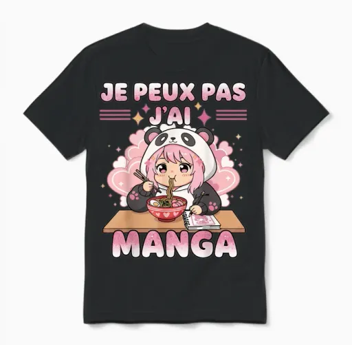 Je Peux Pas J'ai Manga - Humor Kawaii Ramen Anime Japanese Unisex T-Shirt in Black