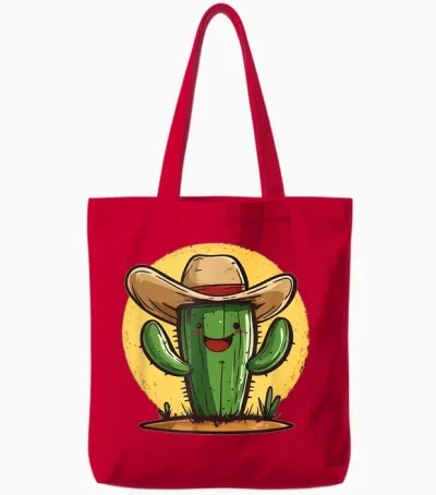 Cool Cactus with Cowboy Hat Shines in Outfits Tote Bags - Red