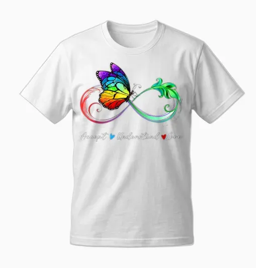 Akzeptieren, Verstehen, Liebe, Autismus, Schmetterling Und Unendlichkeit Unisex T-Shirt - White