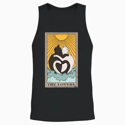 Cat the Lovers Tarot Card Design for a Tarot Card Unisex Tank Top - Black