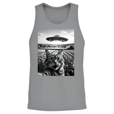 Ufo Cat : Cat's Out-Of-This-World Selfie Unisex Tank Top - Sport Grey