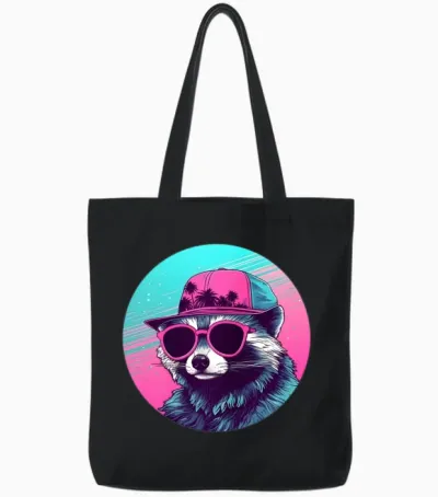 Style Raccoon Lovers Retro Tote Bags - Black