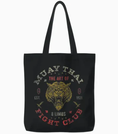 Muay Thai Fighter Vintage Tee Twin Tiger Art of 8 Limbs Tote Bags - Black