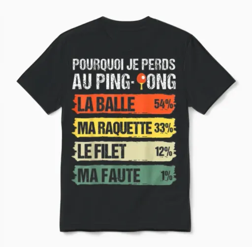 Pourquoi Je Perds Au Ping-Pong Humour Pongiste Cadeau Rétro Unisex T-Shirt in Black