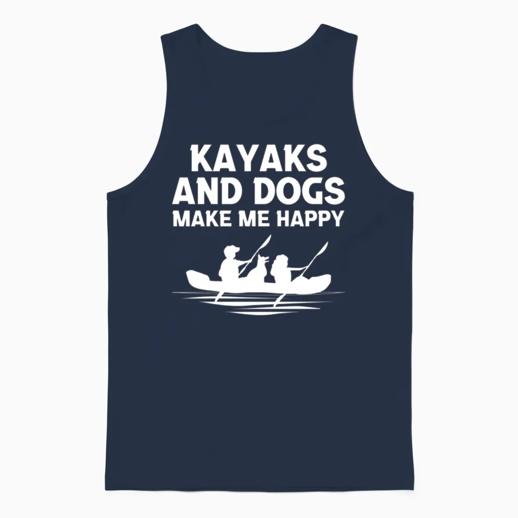 Kayaks Dogs Dog Lovers Gift Unisex Tank Top in Navy