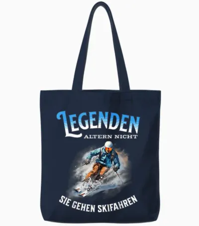 Legends Don't Age They Go Skiing T-Shirt, Black Tote Bags - Navy