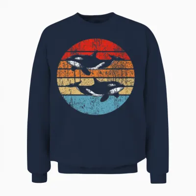 Retro Killer Whale Hoodies Unisex Sweatshirt - Navy