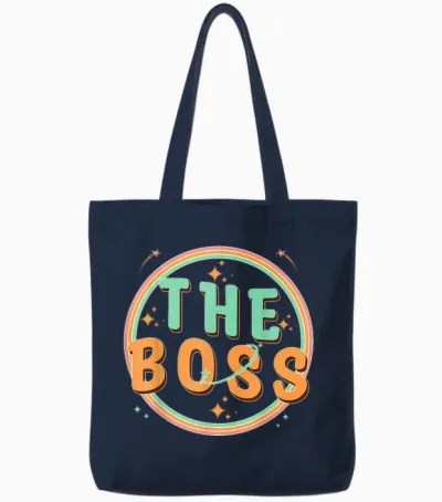 The Boss - the Real Boss - Funny Couple Groovy Matching T-Shirt, Black, S Tote Bags - Navy