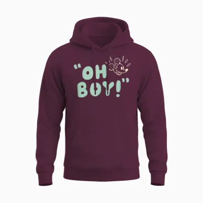 Amazon Essentials Men's Mickey Oh Boy T-Shirt, Black, Small Unisex Hoodie - Maroon