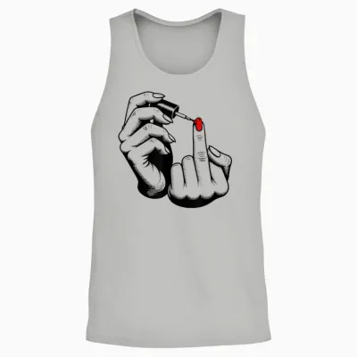 Funny Feminist Nail Polish Painting Middle Finger Feminism T-Shirt, White Unisex Tank Top - Ash