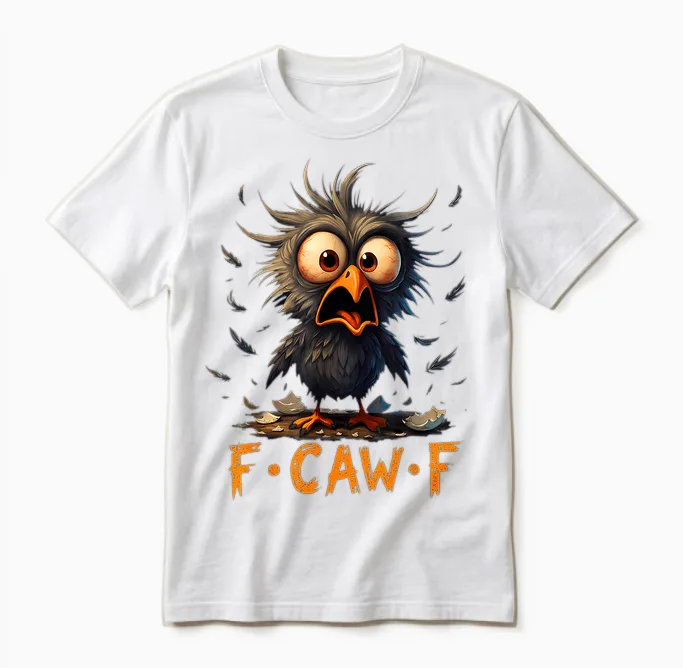 Funny F-Caw-F Black Crow Fcawf Humor Quote Bird Meme Unisex T-Shirt in White