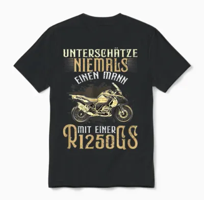 R1250gs Motorrad Reise Enduro Biker Speed Vintage T-Shirt - Unisex - Schwarz - Klein - Kurzarm - Klassische Passform - Retro - Motorrad Unisex T-Shirt - Black
