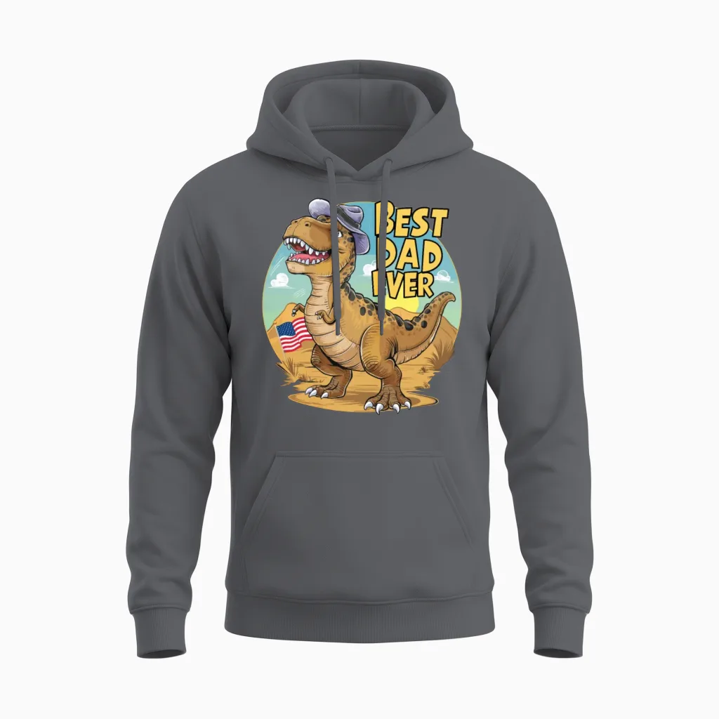 Father's Day Usa T-Rex Best Dad Ever Unisex Hoodie in Charcoal